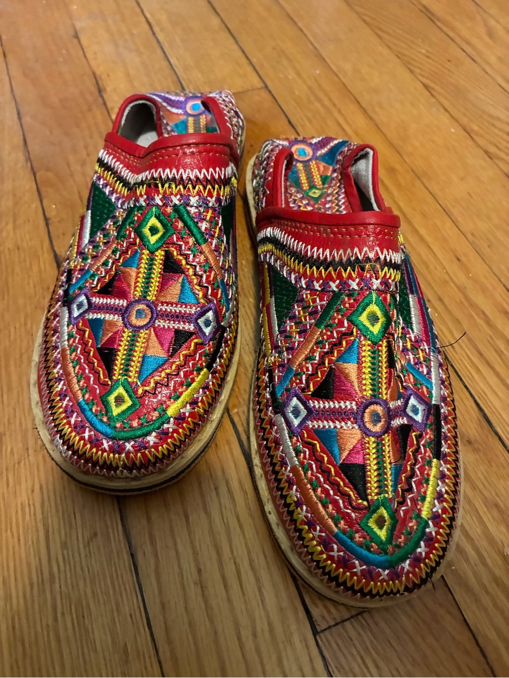 Colorful Moroccan Embroidered Slippers for women, 7 1/2